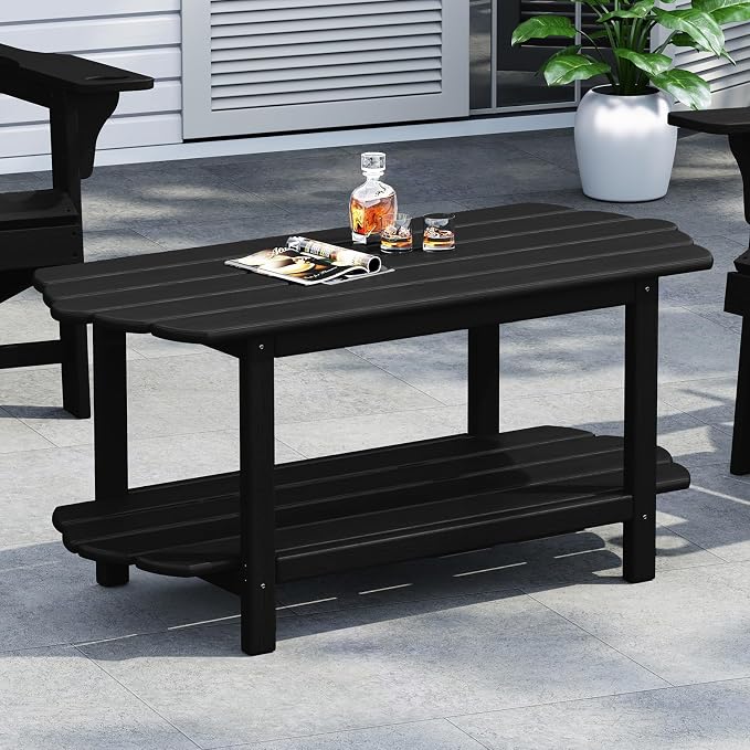Adirondack Outdoor Patio Table-2 Tier Black Coffee Table Irregular Outside Table - Image 3