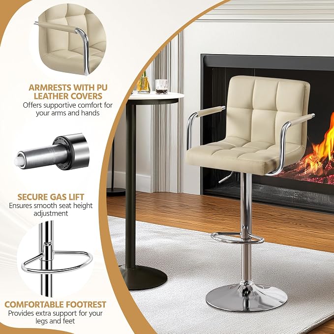 Yaheetech Bar Stools Set of 4, PU Leather Adjustable Swivel Barstools, - Image 5