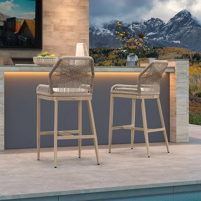PURPLE LEAF Patio Bar Stools 28" H Set of 4 Handwoven Wicker Bar Height Stool - Image 9