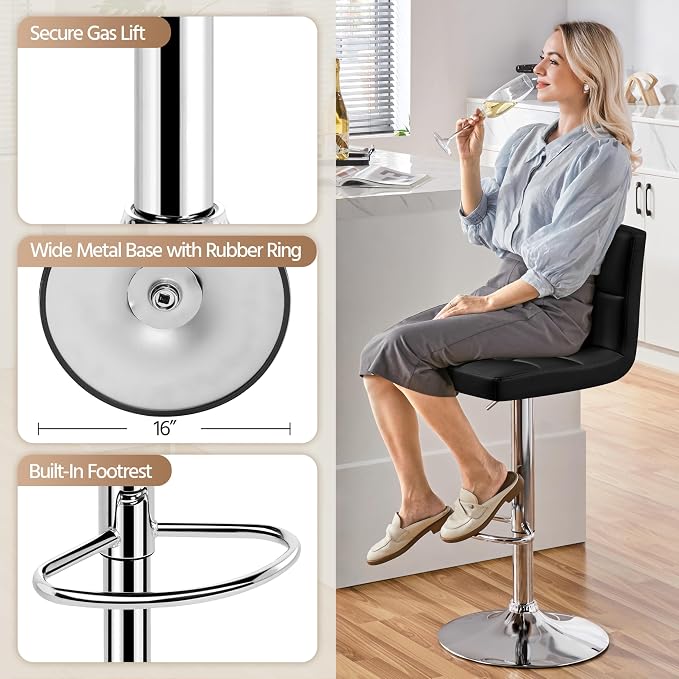 Yaheetech Bar Stools Set of 2, Adjustable PU Leather Swivel Barstools, Modern - Image 7