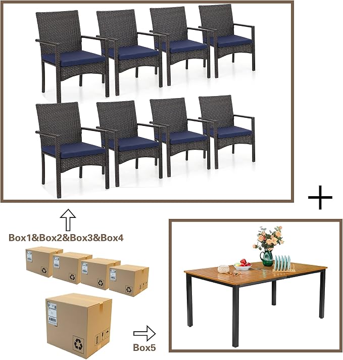 Sophia & William 7 Pieces Patio Dining Set, Metal Patio Table and Wicker Chairs - Image 8