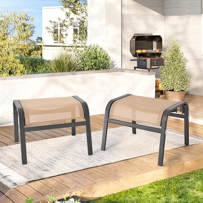 ONBRILL Outdoor Ottoman Set of 2, All Weather Outdoor Foot Stool - Image 9