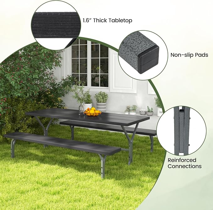 Giantex 6FT Picnic Table Bench Set Outdoor Camping All Weather Metal Base - Image 8