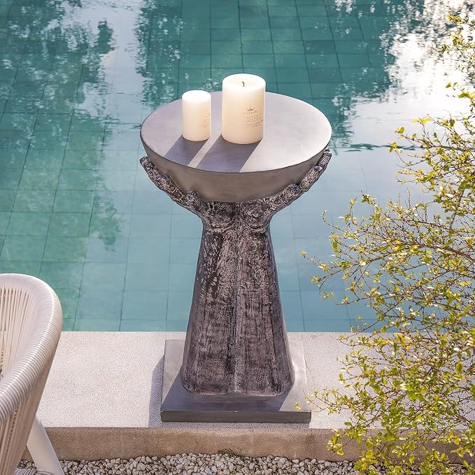 COSIEST Set of 2 Outdoor Side Table, Two Hands-Shaped Base w Round Top Accent - Image 2
