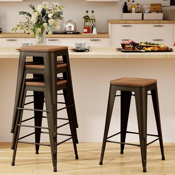 Andeworld Bar Stools Set of 2 Stackable Metal Bar Stools Industrial Bar Height - Image 3
