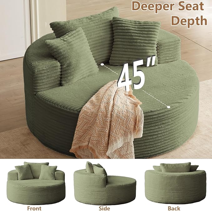 Oversized Round Chair Lounge Chaise Indoor, Upholstered Corduroy Deep Seat - Image 8