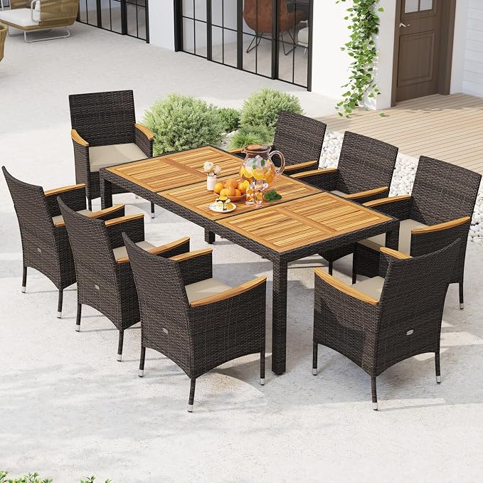Tangkula 9 Pieces Rattan Outdoor Dining Set - Image 2