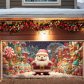 Cute Santa Christmas Garage Door Decorations 6x13FT, Cartoon Snowman Town by ANNAQUEEN