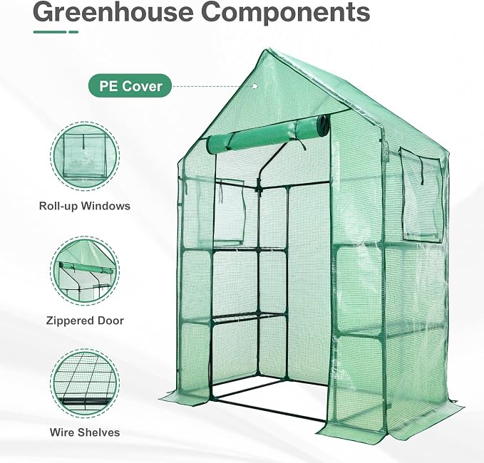 Aoodor Walk-in Greenhouse with 4 Shelves, 4.7×2.5×6.4 ft Outdoor Garden Plant - Image 3