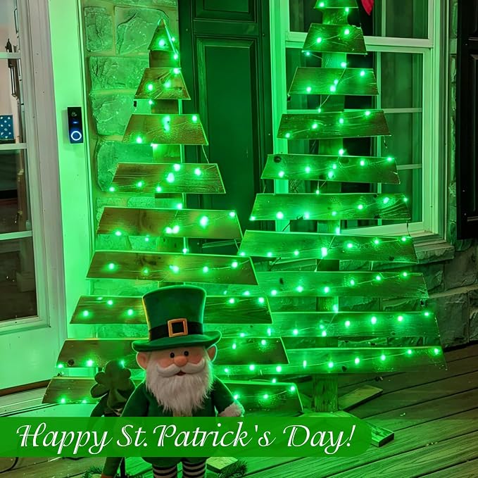 QITONG 4 Pack Solar St. Patricks Fairy Lights, Each 33ft 100 LED Green - Image 7