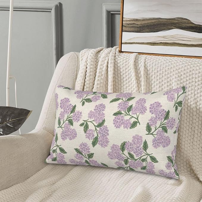 Purple Pink Pillow Covers 12x20 Inch 2 Pcs Green Hydrangea Flower Decor Throw - Image 4