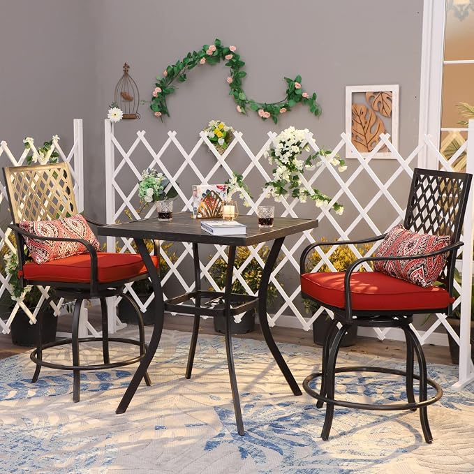 MFSTUDIO 3 PCS Outdoor Patio Bar Sets, 2 Swivel Bar Height Chairs and 1 Metal - Image 2