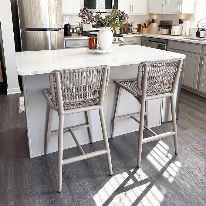 PURPLE LEAF Patio Counter Height Bar Stools Set of 2 Metal Bar Chairs by PURPLELEAF