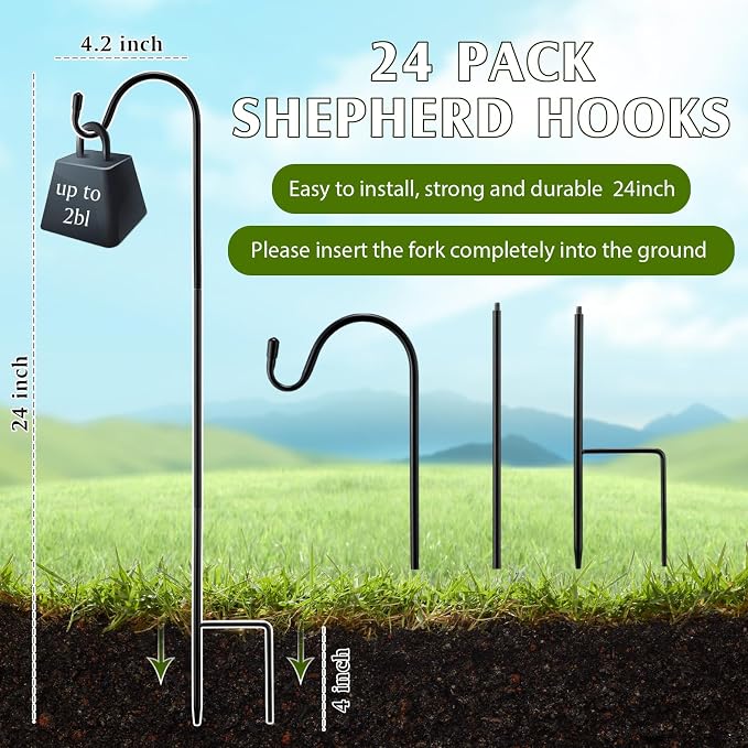 24 Pcs 24 Inch Shepherds Hook for Outdoor Adjustable Bird Feeder Pole Metal - Image 2