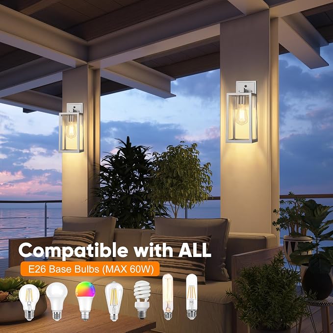 PARTPHONER Silver Dusk to Dawn Porch Lights Fixtures Wall Mount, Sensor - Image 4