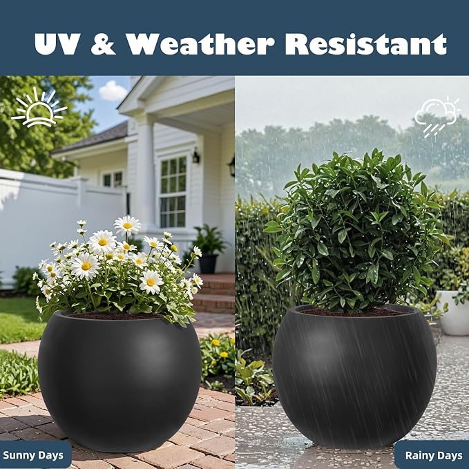 Large Round Planter with Drainage Hole, 13.7''H × 17.7''D Sphere Planter Indoor - Image 2
