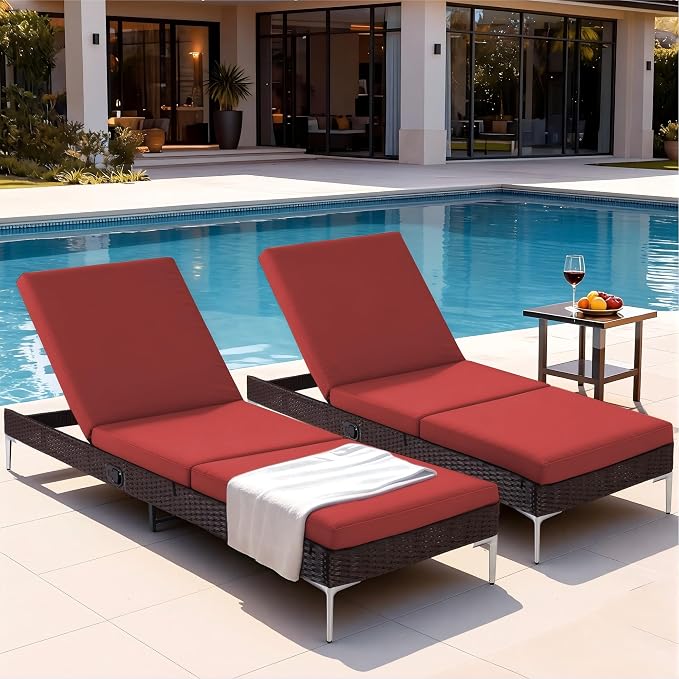 HOMREST Outdoor Lounge Chairs Set of 4, Patio Wicker Chaise Lounge - Image 6