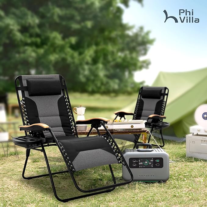 PHI VILLA XXL Oversized Padded Zero Gravity Chair, Foldable Patio Recliner - Image 2
