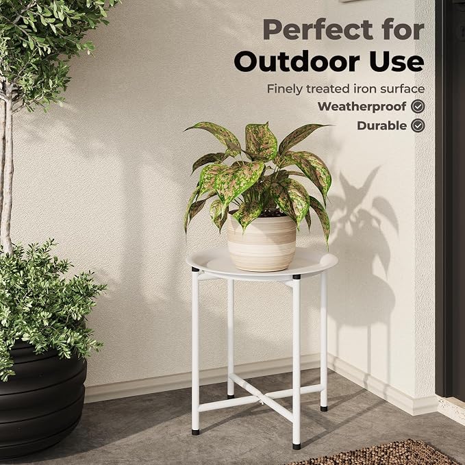 Bamworld White Plant Stand Indoor Small Plant Table - Image 5