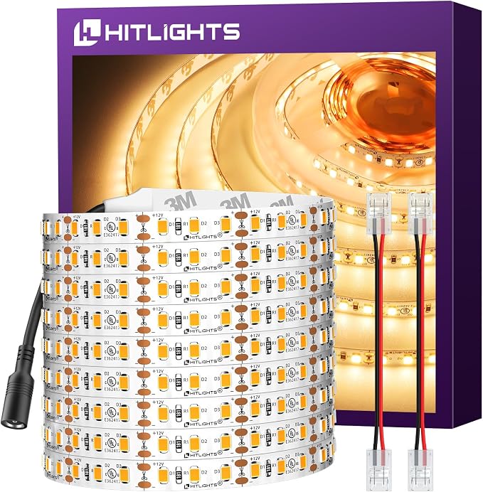 HitLights LED Strip Lights Warm White 3000K, 24.6ft Premium High Density Tape by HitLights