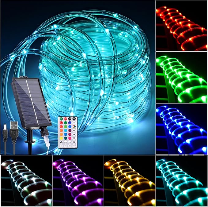 33FT Solar Rope Lights Outdoor Waterproof, 18 Colors Changing Trampoline Light by Hozplex