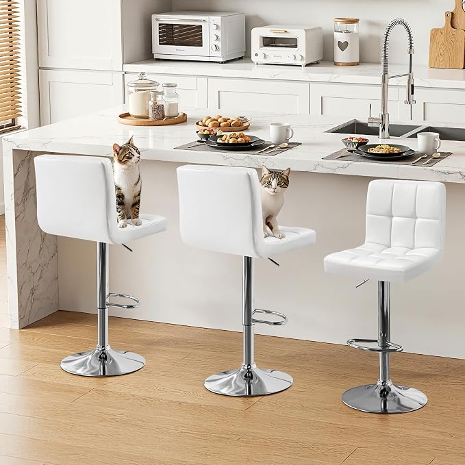 Yaheetech Bar Stools Set of 3, Adjustable PU Leather Swivel Barstools, Modern - Image 2