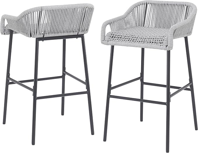 Christopher Knight Home Sivir Outdoor Barstool Set of 2, Patio Woven Rope Bar - Image 9