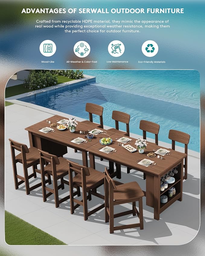 SERWALL 3-Piece Outdoor Counter Height Bar Set, HDPE Patio Bar Table - Image 9