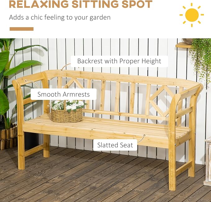 Outsunny Wooden Patio Bench, Outdoor Garden Bench - Image 4