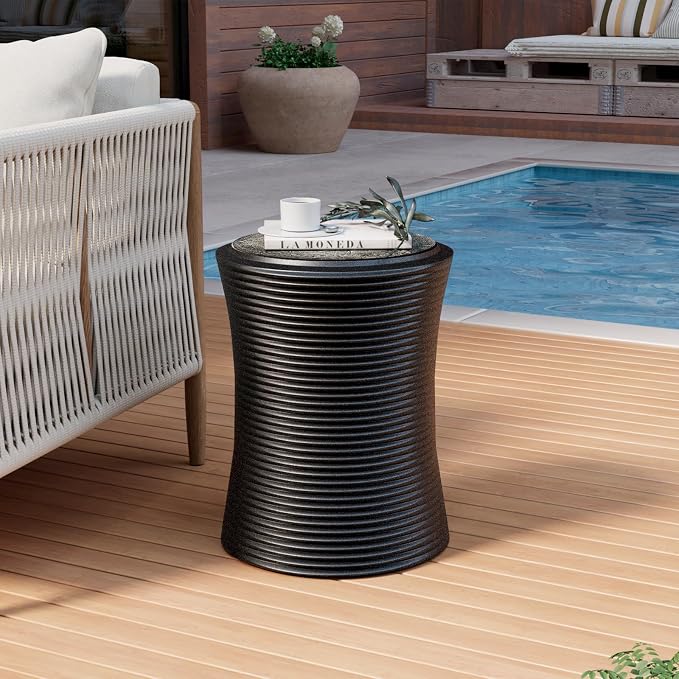 COSIEST Set of 2 Outdoor Side Table Black, Round MgO Concrete Side Table - Image 5