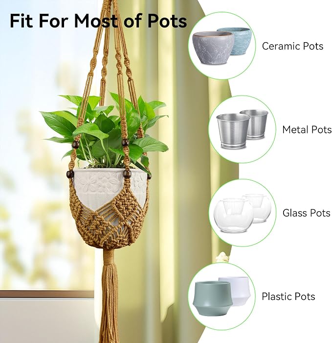 USLAI Macrame Plant Hanger Indoor Outdoor, Fits 3 to 6.5 inch Pots, Hanging - Image 6