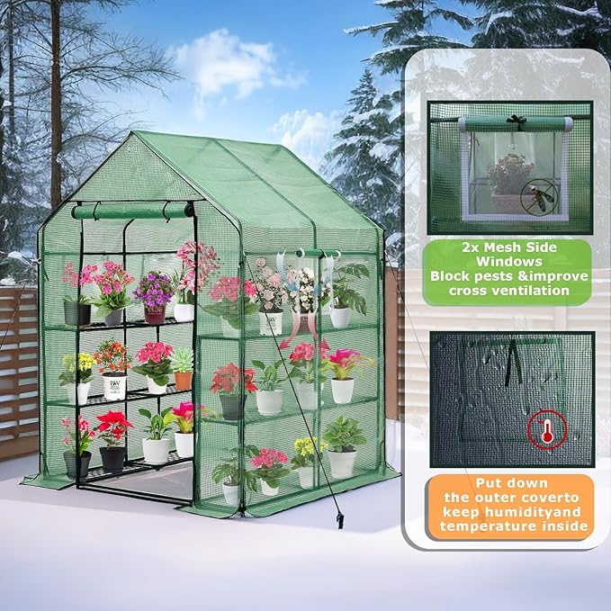 Walk-in Greenhouse for Outdoors, Thickened PE Cover & Heavy Duty Powder-Coated - Image 4