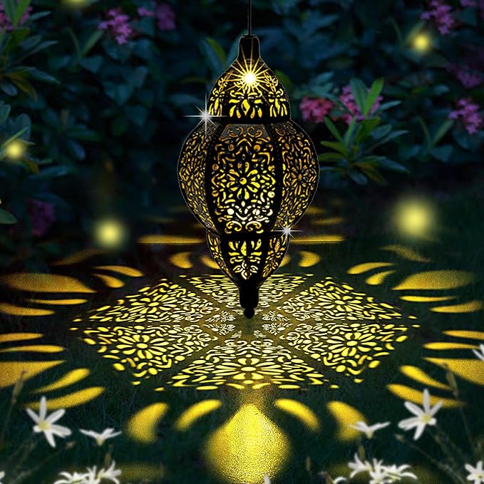 Hanging Solar Lantern Outdoor Decor, Moroccan Solar Lights by AIINY