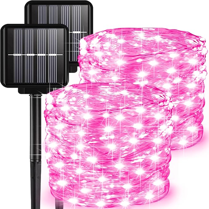 2 Pack Solar Fairy Lights Outdoor, 33 Feet 100 LEDs 8 Modes String Lights by ALENEY
