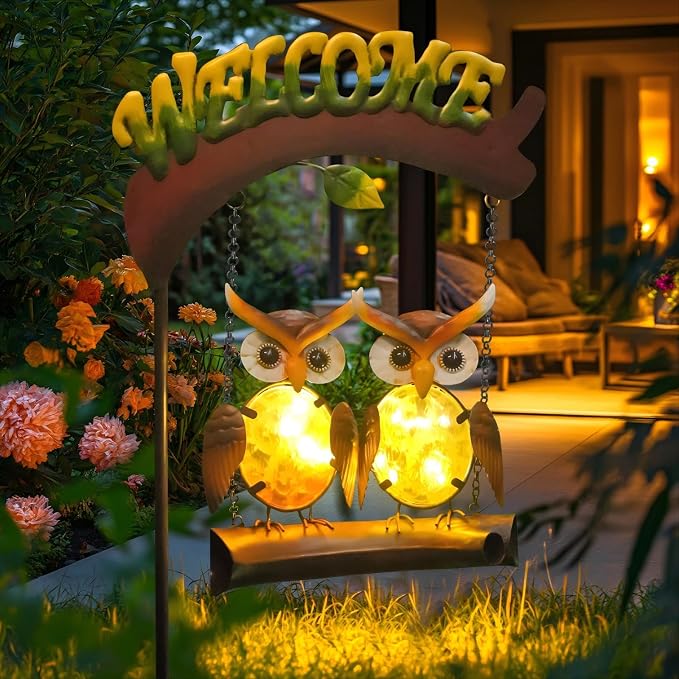 HONGLAND Solar Lights Outdoor Decor, Owl Swing Garden Decor, Owl Gifts - Image 2