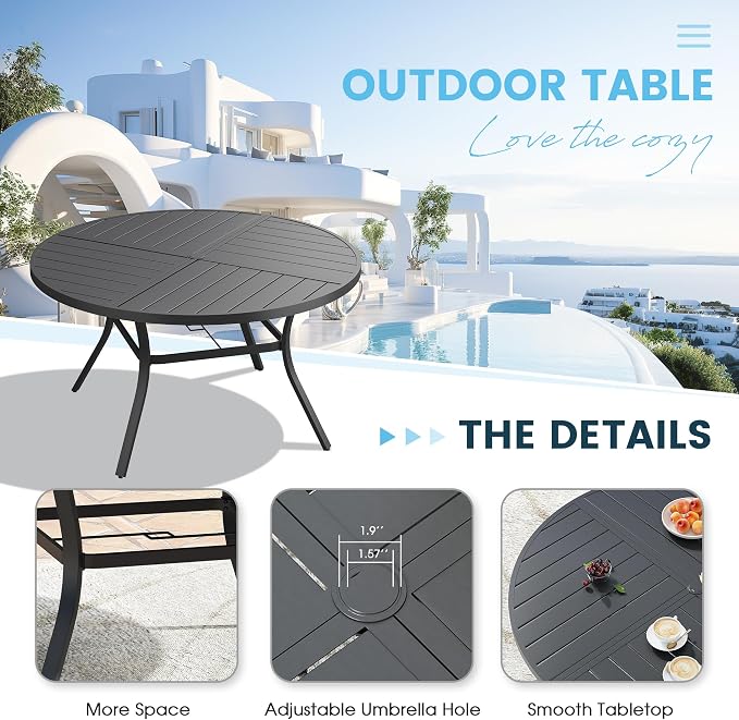 Patio Dining Table for 6-8, Round Metal Outdoor Table - Image 5