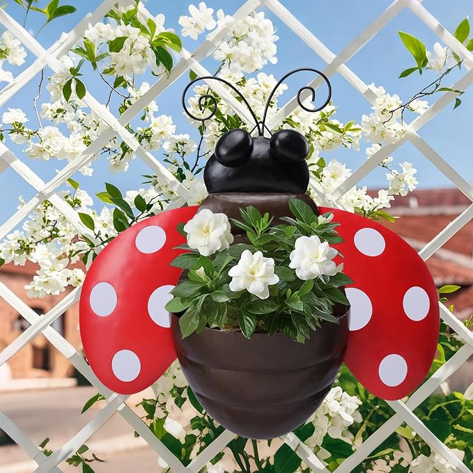 Metal Wall Planter Ladybug Wall Mounted Planters Small Flower Pot - Image 5