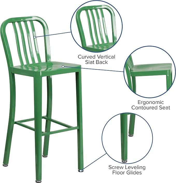 Flash Furniture Gael Commercial Grade 2 Pack 30" High Green Metal - Image 5