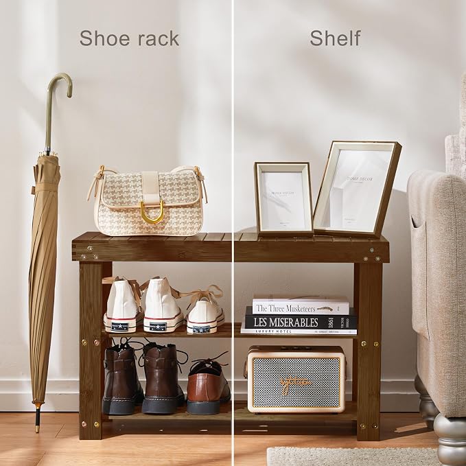 Pipishell Bamboo Shoe Rack Bench, 3 Tier Sturdy Shoe Bench, Storage Shoe - Image 5