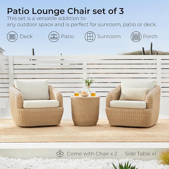 CHITA 3 Pieces Patio Wicker Furniture Set, Outdoor Rattan Bistro Set - Image 7