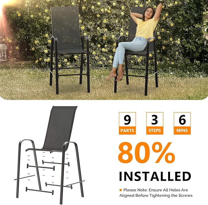 VINGLI Outdoor Bar Chairs Set of 6 – Stackable Outdoor Bar Stools - Image 7