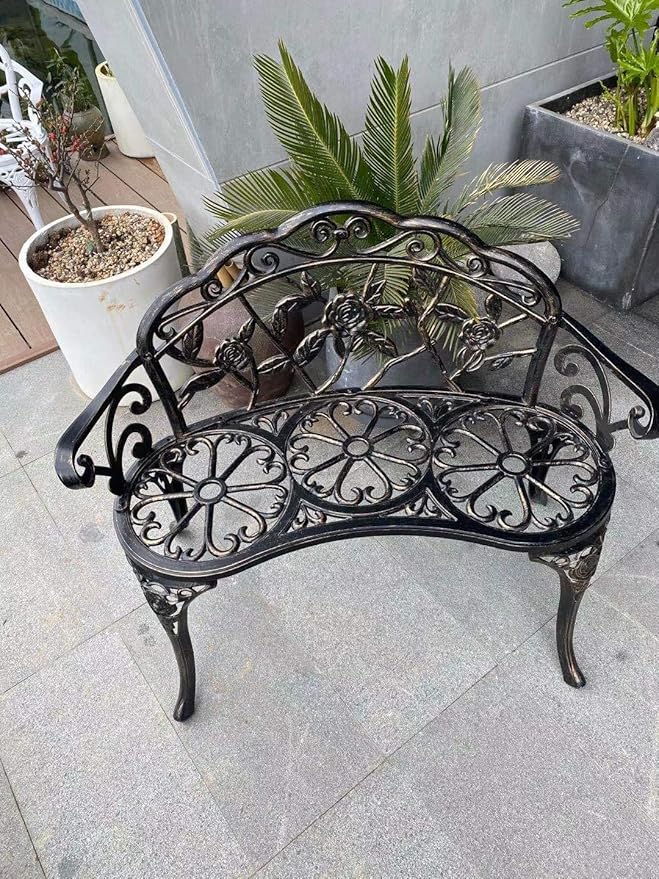 Patio Balcony Bench Double Seat, Anti-Rust Cast Aluminum Patio Garden Bench - Image 6