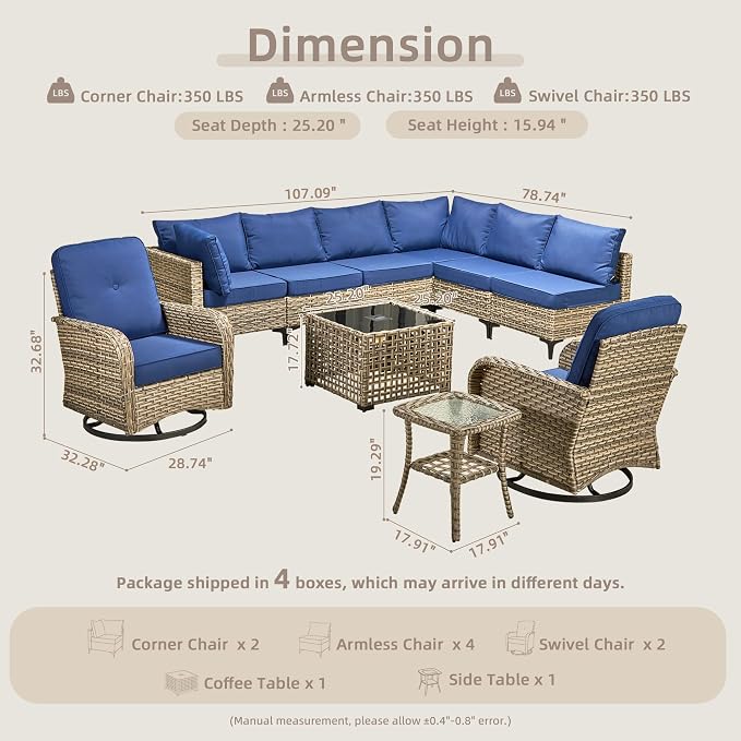 Outdoor Sectional Patio Furniture Set, 10 Pieces Wicker Conversation Sets L - Image 8