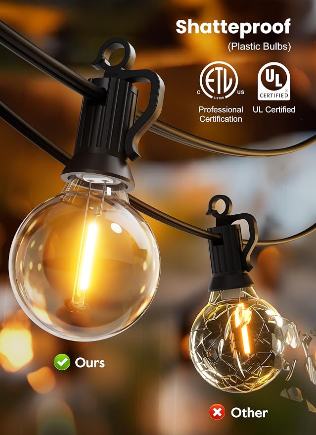 Brightown Outdoor String Lights, 50FT 25 G40 Bulbs Shatterproof Patio Lights - Image 7