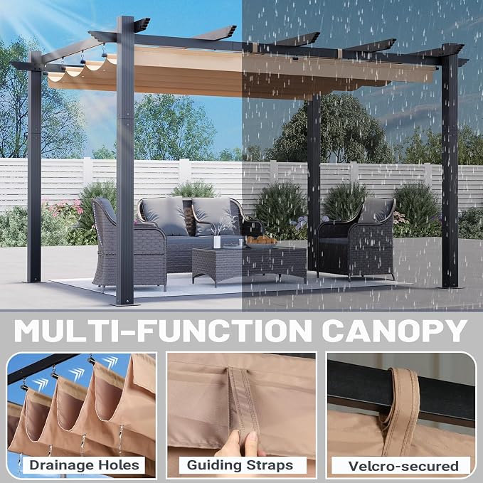 MELLCOM Retractable Pergola 10x13 Ft, Outdoor Aluminum Shelter - Image 3