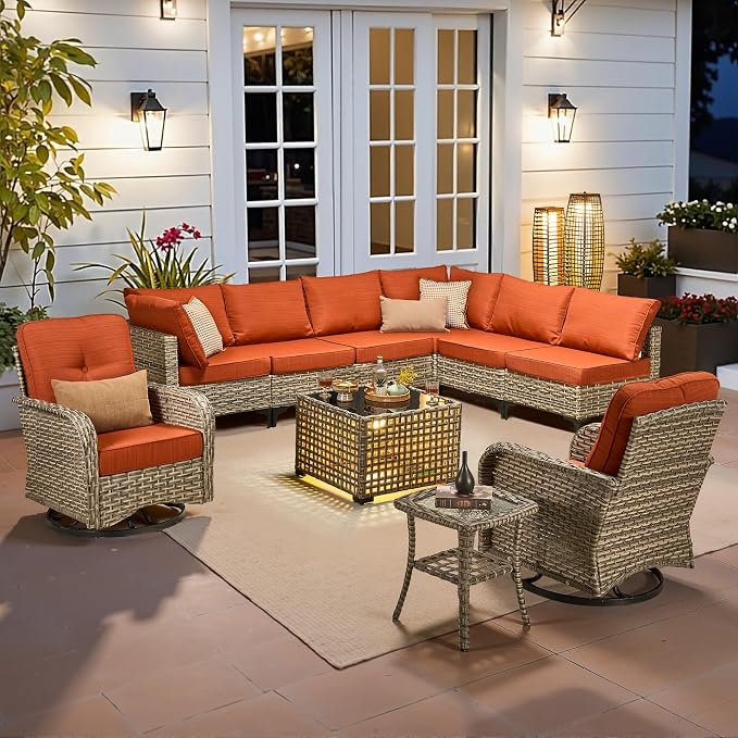 Outdoor Sectional Patio Furniture Set, 10 Pieces Wicker Conversation Sets L by CAODOCPatioFurniture