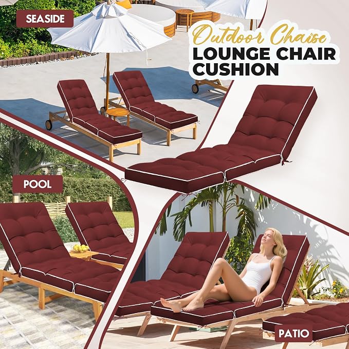 Outdoor Chaise Lounge Chair Cushion, Waterproof Non-Slip Patio Chaise Lounge - Image 7