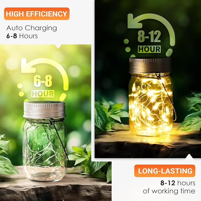 GIGALUMI Solar Mason Jar Lights, 8 Pack 30 Led String Fairy Lights Garden - Image 6