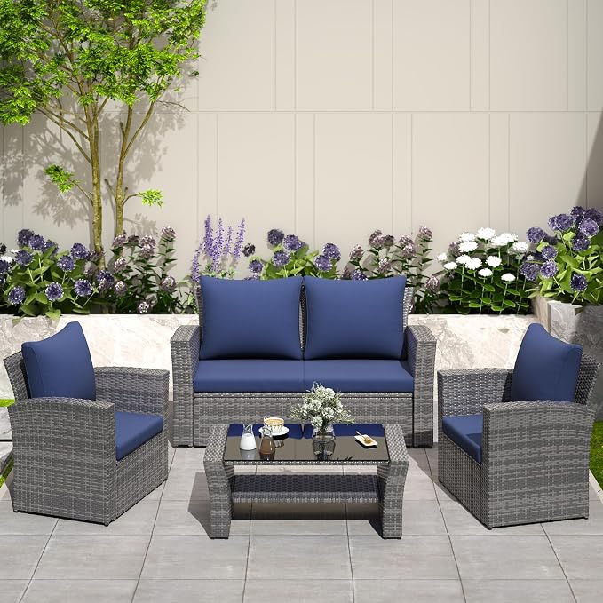 Solaste 4 Piece Outdoor Patio Furniture Set, Outdoor Sectional Sofa by Solaste