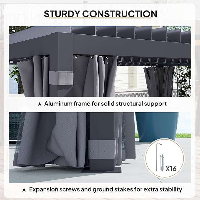 Outsunny 10 x 13 ft. Louvered Pergola Hardtop Gazebo - Image 5